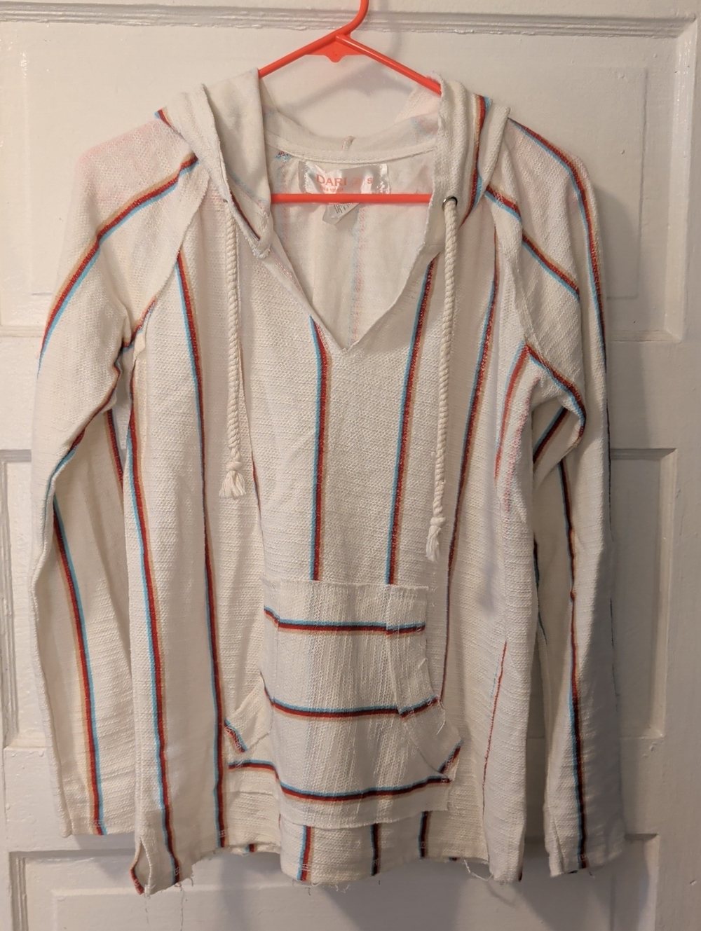 Dari Striped Hooded Baja Sweater in White